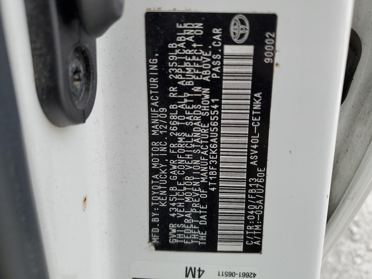 2010 Toyota Camry VIN 4T1BF3EK6AU565541 Copart auction photo, rear end damage thumbnail 13