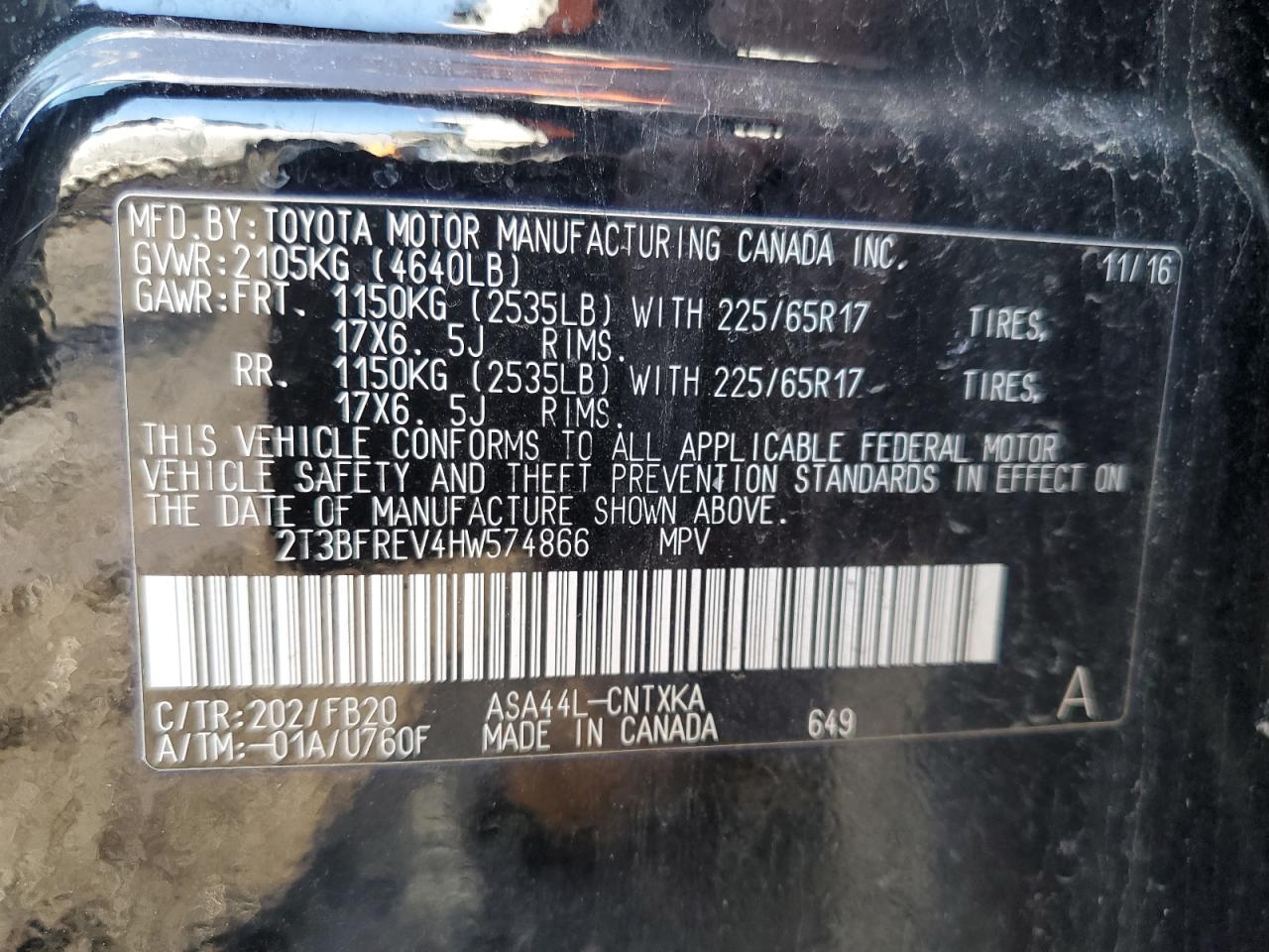 2017 Toyota RAV 4 VIN 2T3BFREV4HW574866 Copart auction photo, side / minor dent/scratches damage thumbnail 13