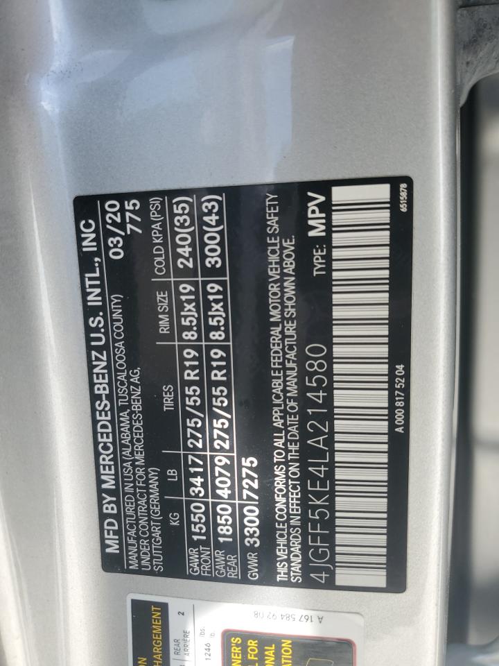 2020 Mercedes-Benz GLS-klasse VIN 4JGFF5KE4LA214580 Copart auction photo, rear end damage thumbnail 13