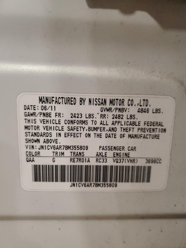 2011 Infiniti G VIN JN1CV6AR7BM355809 Copart auction photo, front end damage thumbnail 15