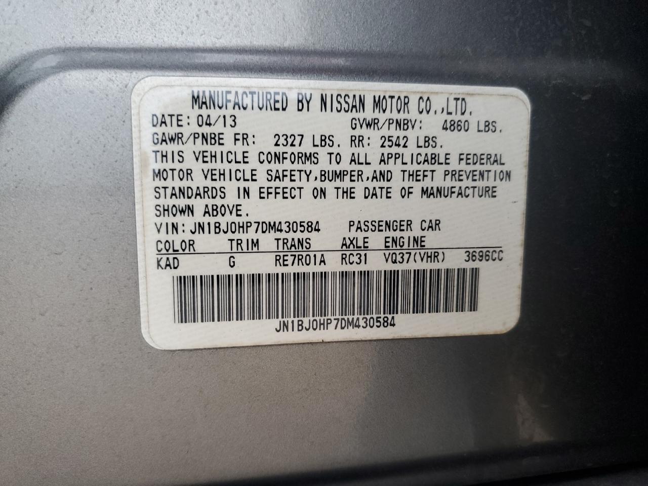 2013 Infiniti EX VIN JN1BJ0HP7DM430584 Copart auction photo, front end damage thumbnail 15