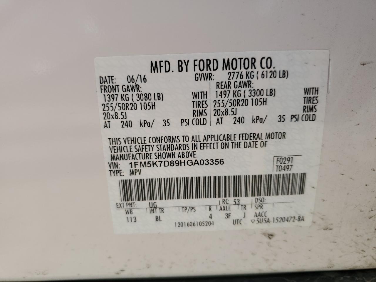 2017 Ford Explorer VIN 1FM5K7D89HGA03356 Copart auction photo, front end damage thumbnail 14