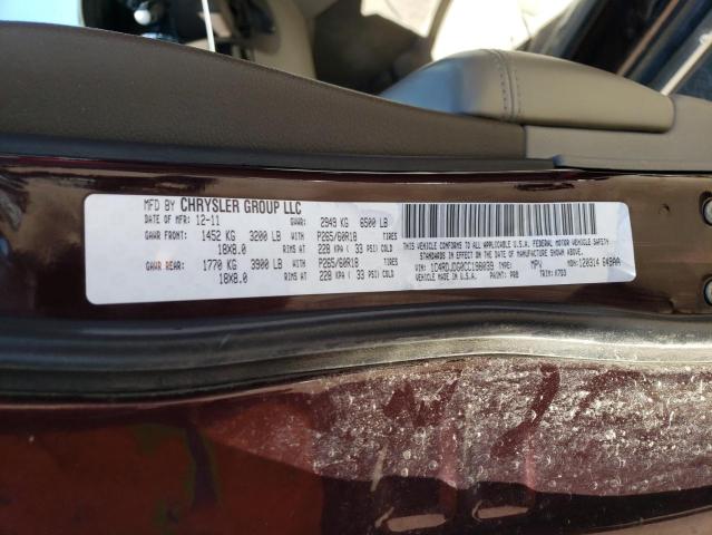 2012 Dodge Durango VIN 1C4RDJDG0CC198039 Copart auction photo, front end / side damage thumbnail 13