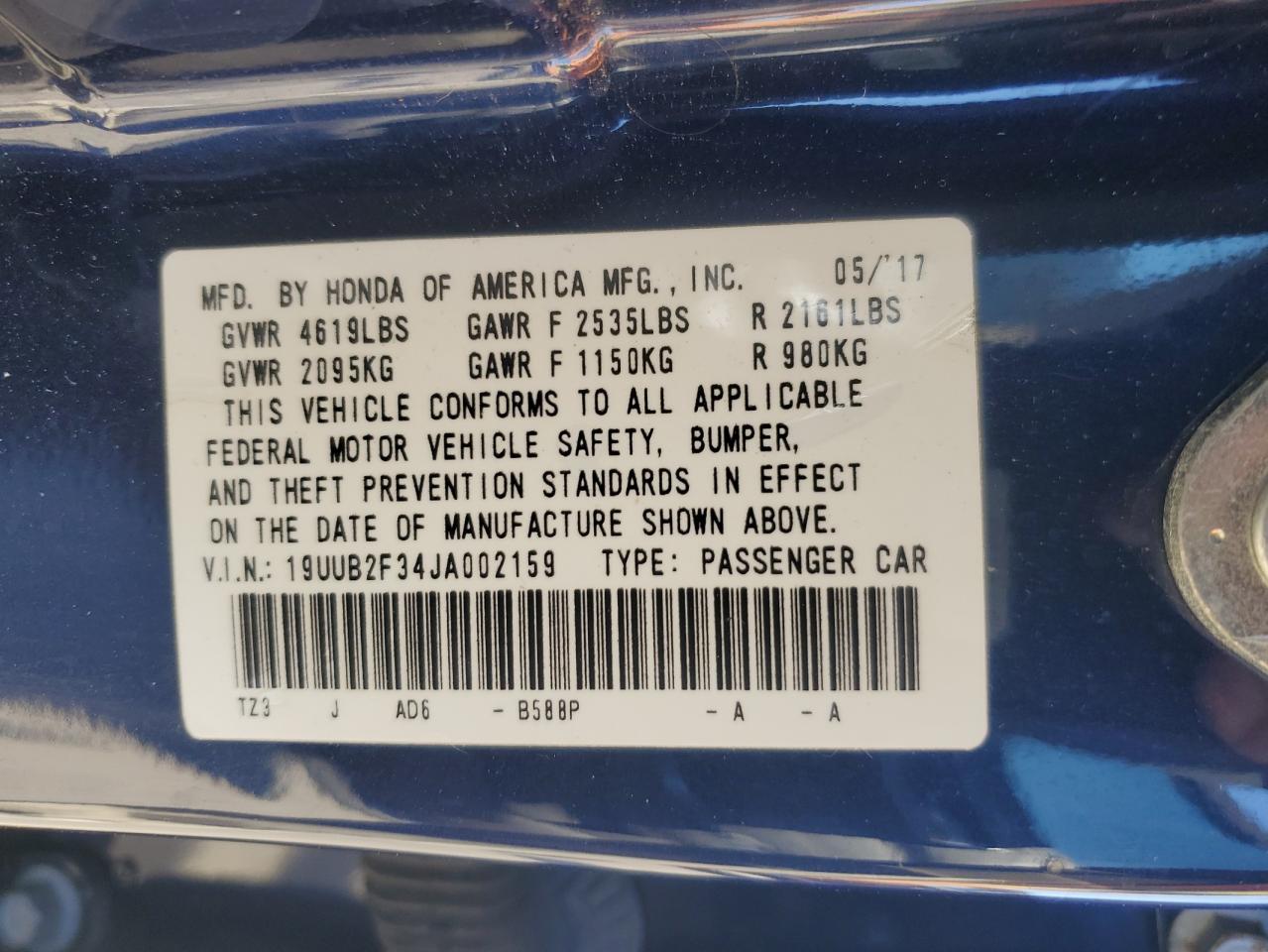 2018 Acura TLX VIN 19UUB2F34JA002159 Copart auction photo, front end / side damage thumbnail 14