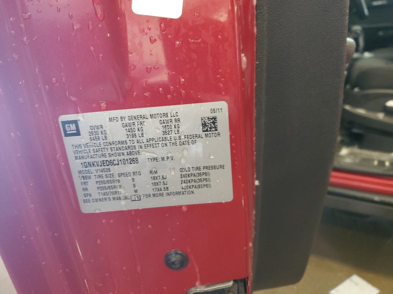 2012 Chevrolet Traverse VIN 1GNKVJED6CJ101268 Copart auction photo, rear end damage thumbnail 13
