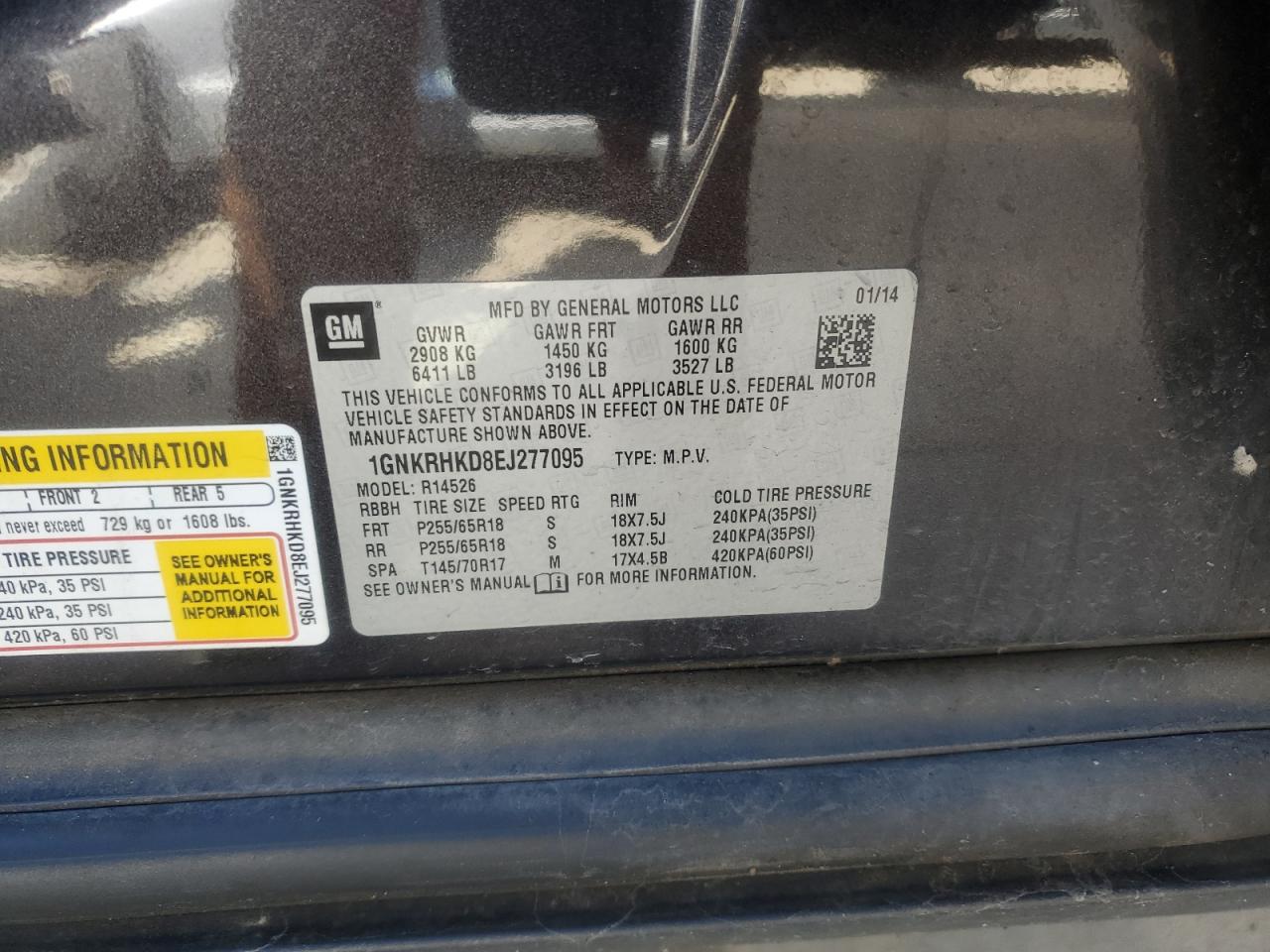 2014 Chevrolet Traverse VIN 1GNKRHKD8EJ277095 Copart auction photo, water/flood damage thumbnail 13