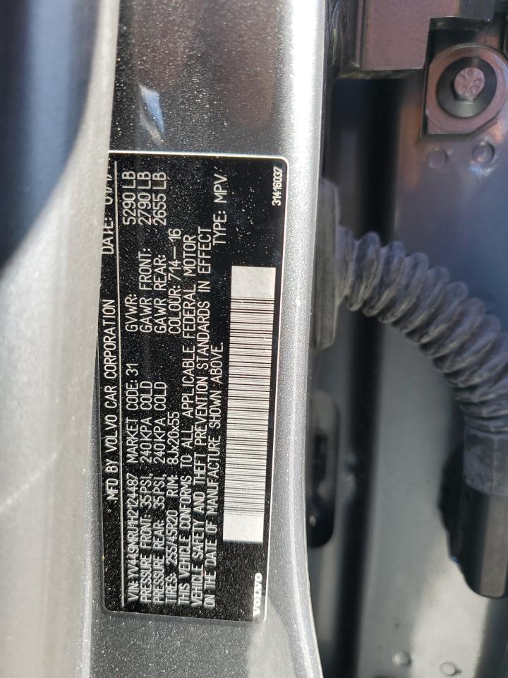 2017 Volvo XC60 VIN YV449MRU1H2124487 Copart auction photo, front end damage thumbnail 13