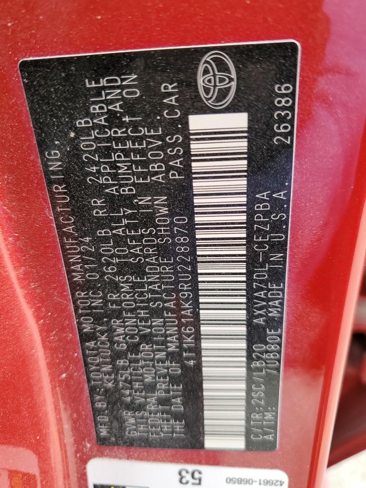2024 Toyota Camry VIN 4T1K61AK9RU228870 Copart auction photo, front end damage thumbnail 13