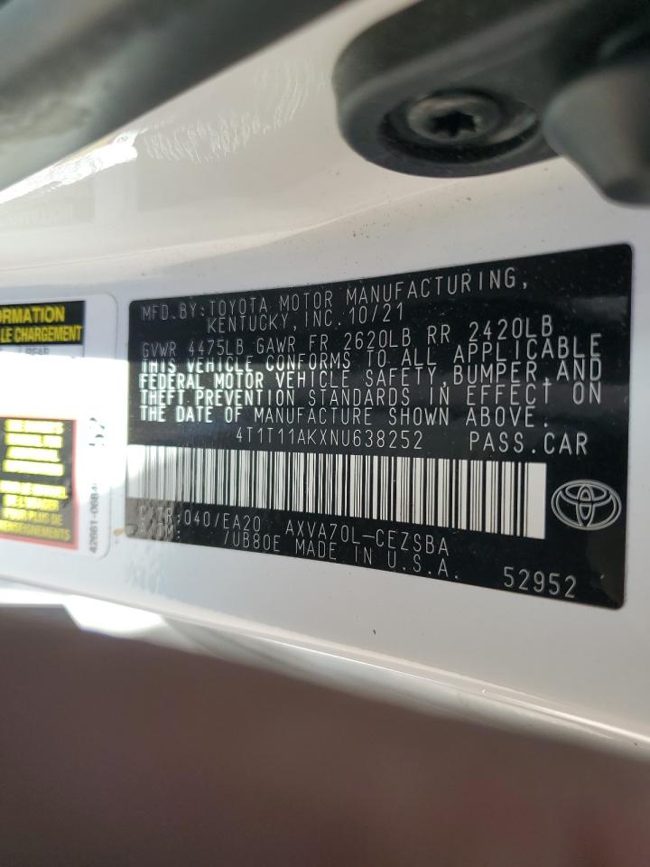 2022 Toyota Camry VIN 4T1T11AKXNU638252 Copart auction photo, front end damage thumbnail 14