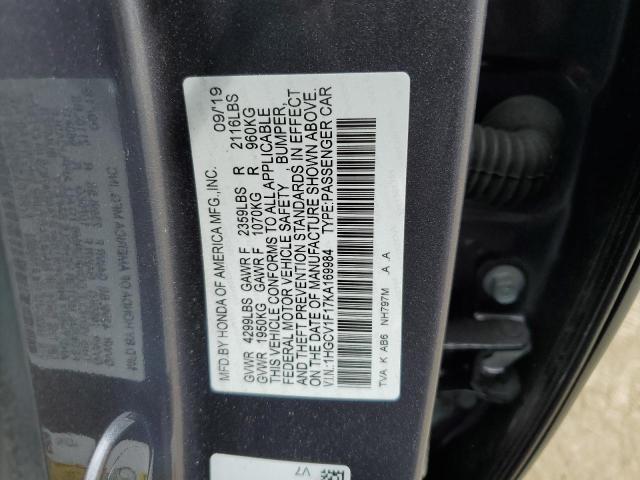 2019 Honda Accord VIN 1HGCV1F17KA169984 Copart auction photo, front end / minor dent/scratches damage thumbnail 12