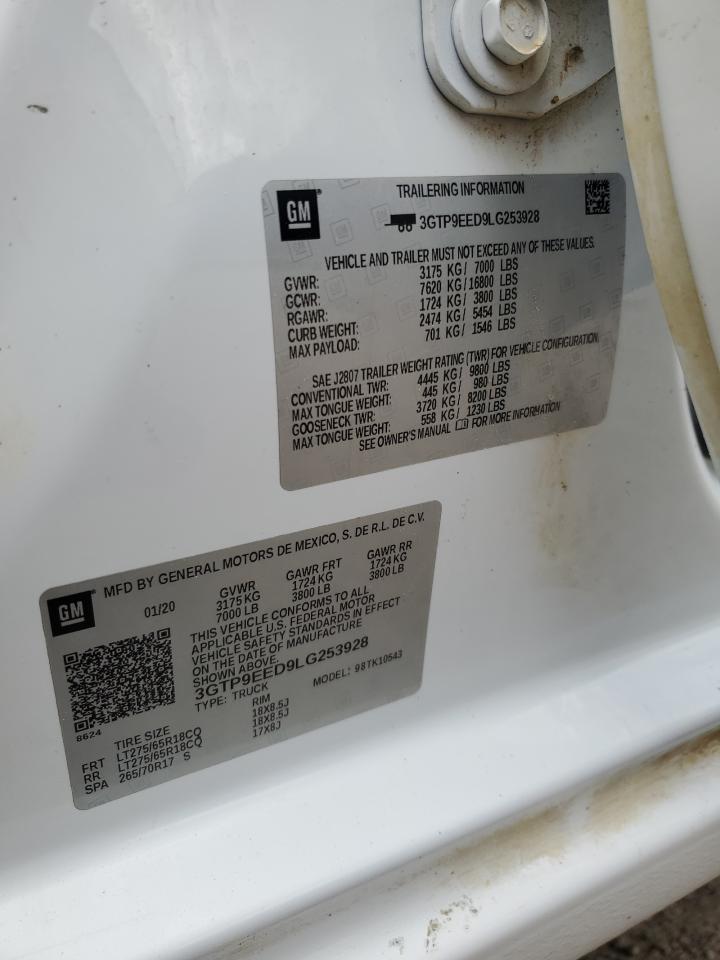 2020 GMC Sierra VIN 3GTP9EED9LG253928 Copart auction photo, front end / all over damage thumbnail 12