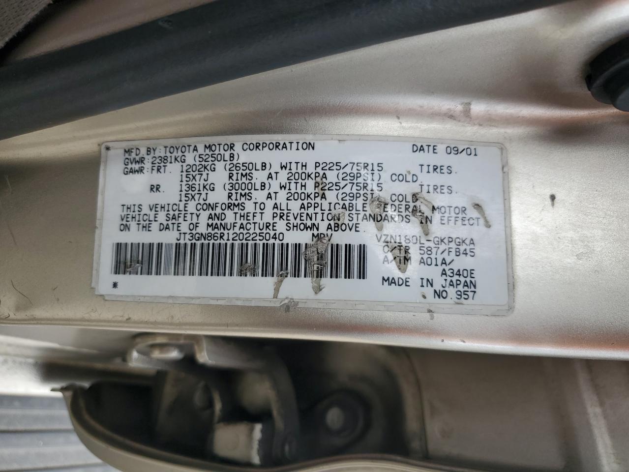 2002 Toyota 4Runner VIN JT3GN86R120225040 Copart auction photo, side damage thumbnail 13