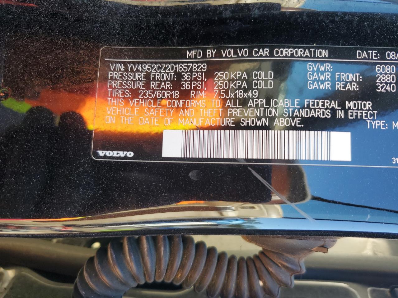 2013 Volvo XC90 VIN YV4952CZ2D1657829 Copart auction photo, top/roof damage thumbnail 14