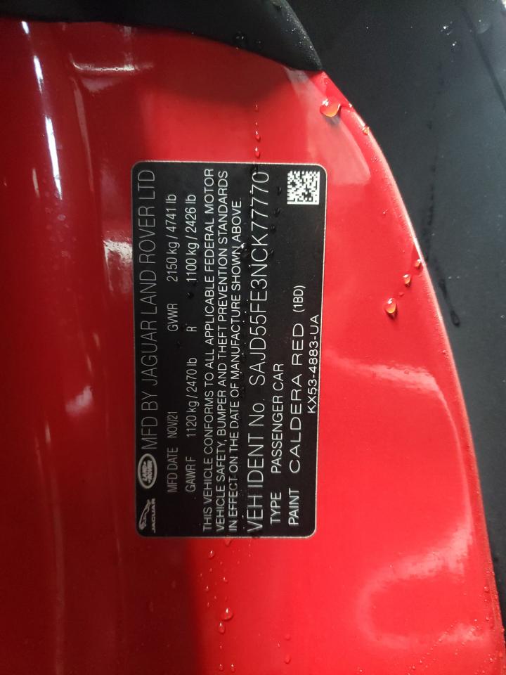 2022 Jaguar F-Type VIN SAJD55FE3NCK77770 Copart auction photo, front end damage thumbnail 13
