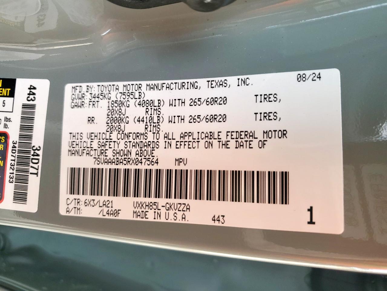 2024 Toyota Sequoia VIN 7SVAAABA5RX047564 Copart auction photo, front end damage thumbnail 14