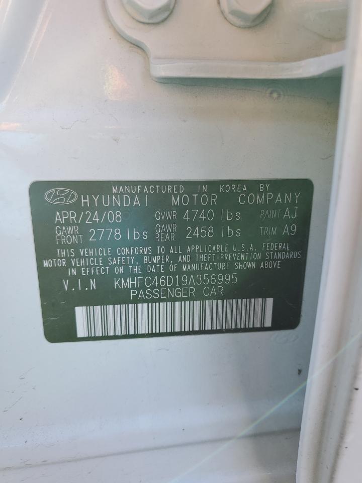 2009 Hyundai Azera VIN KMHFC46D19A356995 Copart auction photo, rear end damage thumbnail 14