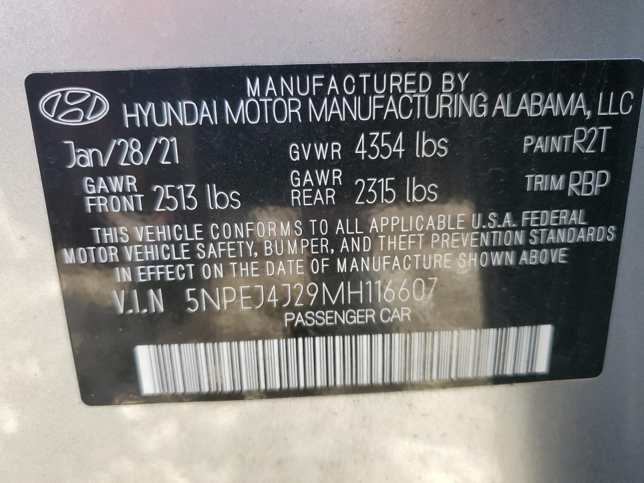 2021 Hyundai Sonata VIN 5NPEJ4J29MH116607 Copart auction photo, front end / undercarriage damage thumbnail 12