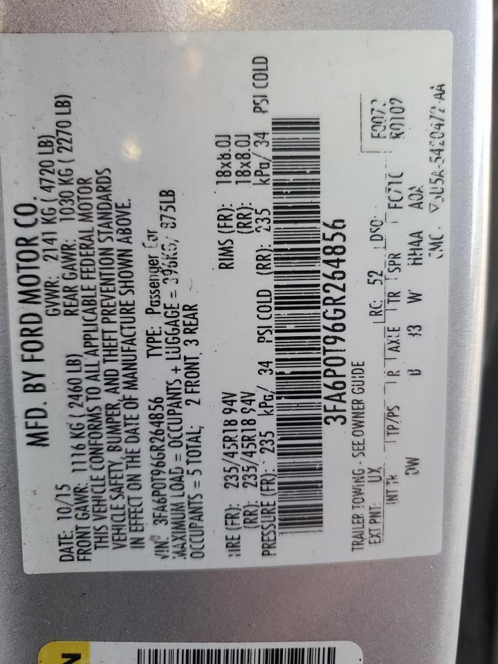 2016 Ford Fusion VIN 3FA6P0T96GR264856 Copart auction photo, side / front end damage thumbnail 12