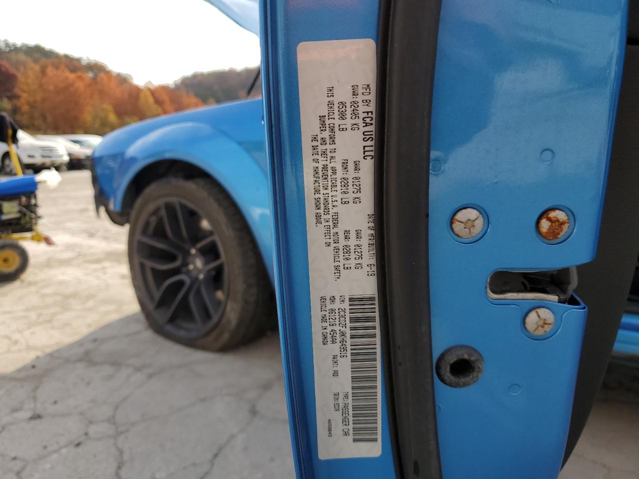2019 Dodge Challenger VIN 2C3CDZFJ0KH649516 Copart auction photo, front end / side damage thumbnail 13