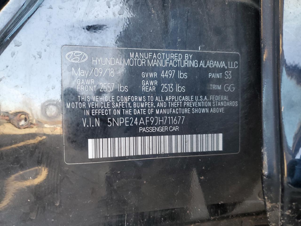 2018 Hyundai Sonata VIN 5NPE24AF9JH711677 Copart auction photo, all over damage thumbnail 13
