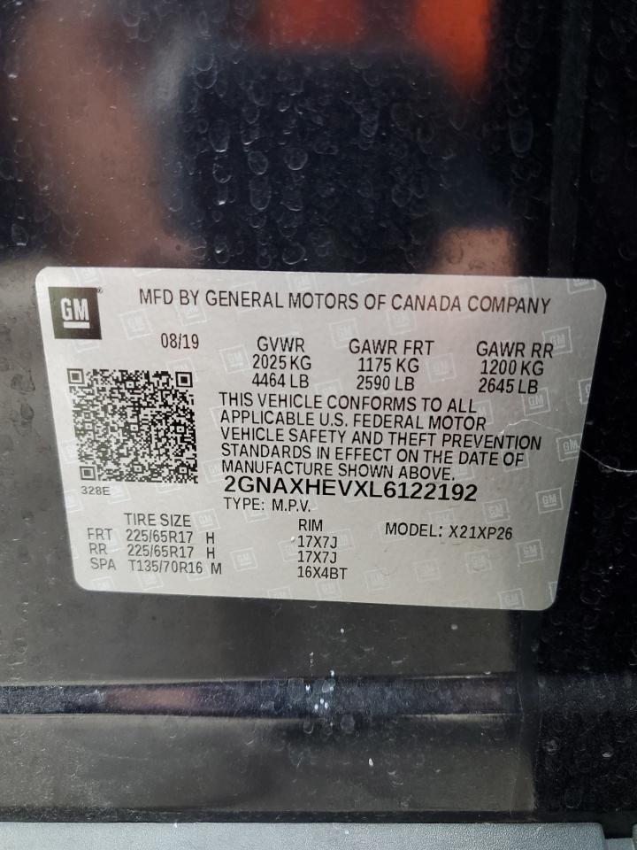 2020 Chevrolet Equinox VIN 2GNAXHEVXL6122192 Copart auction photo, side / all over damage thumbnail 13