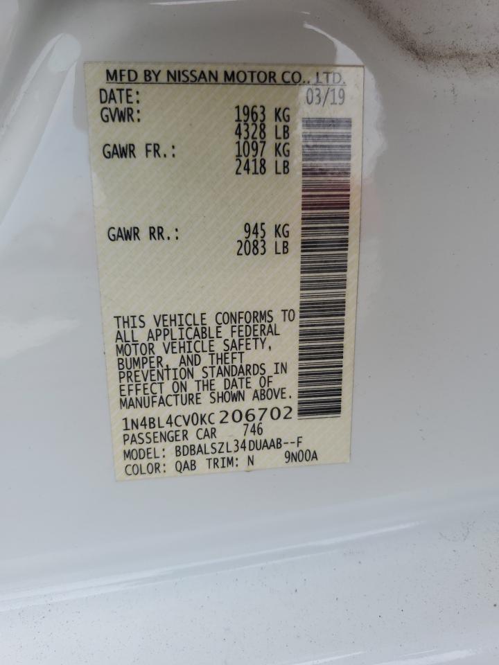 2019 Nissan Altima VIN 1N4BL4CV0KC206702 Copart auction photo, front end damage thumbnail 14