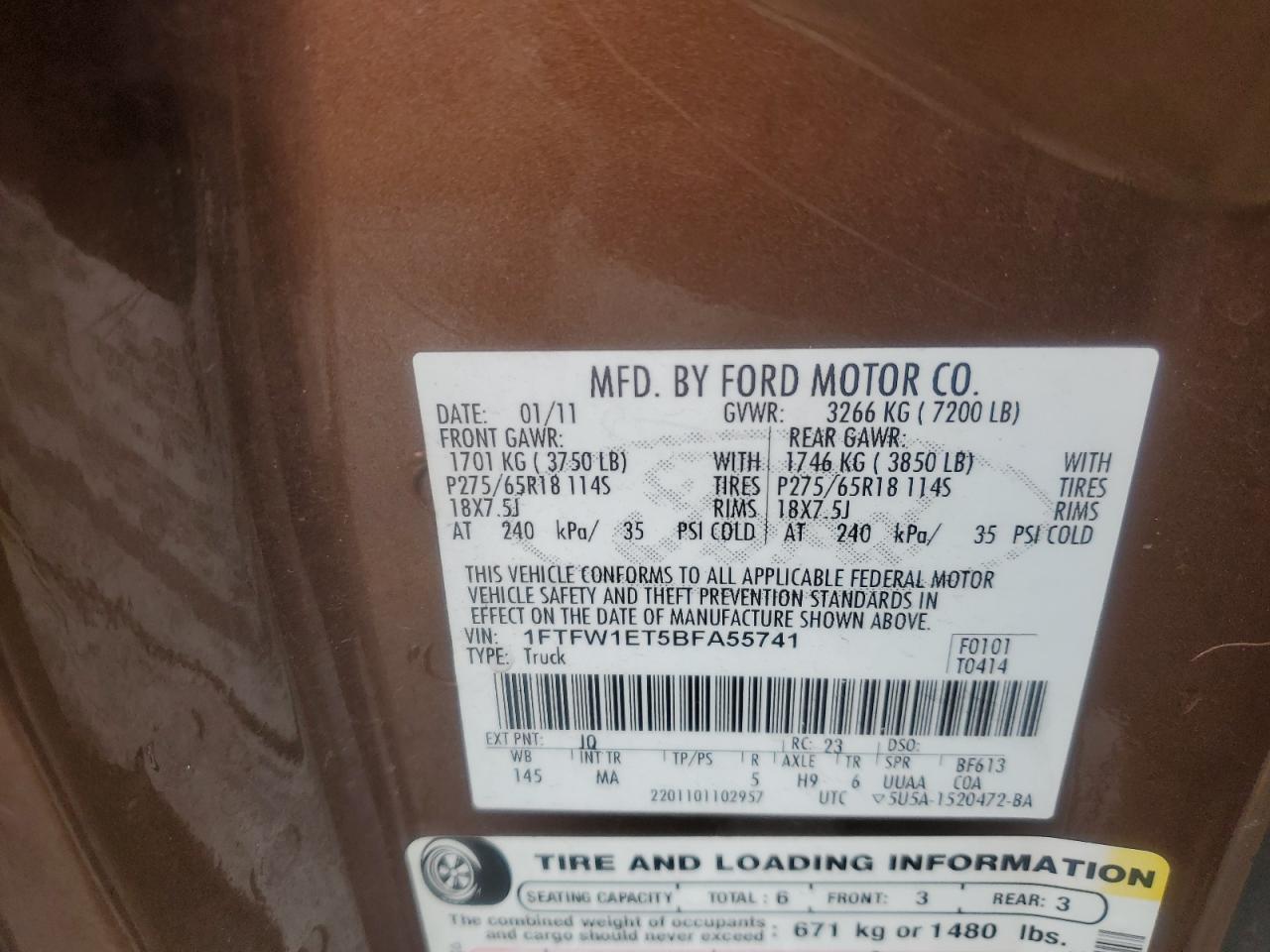 2011 Ford F-150 VIN 1FTFW1ET5BFA55741 Copart auction photo, front end damage thumbnail 12