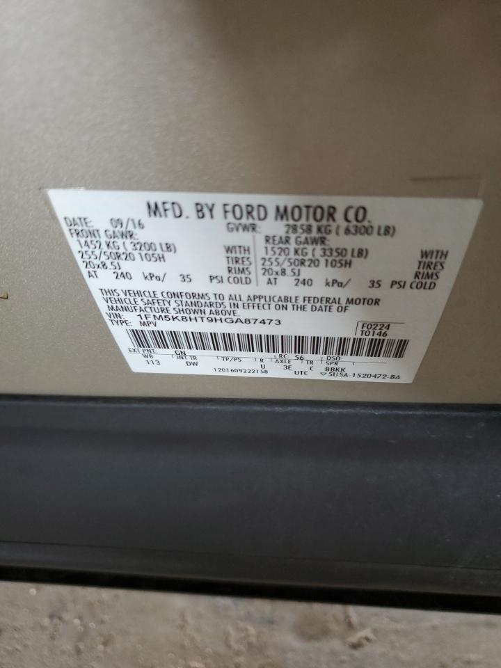 2017 Ford Explorer VIN 1FM5K8HT9HGA87473 Copart auction photo, rear end damage thumbnail 13