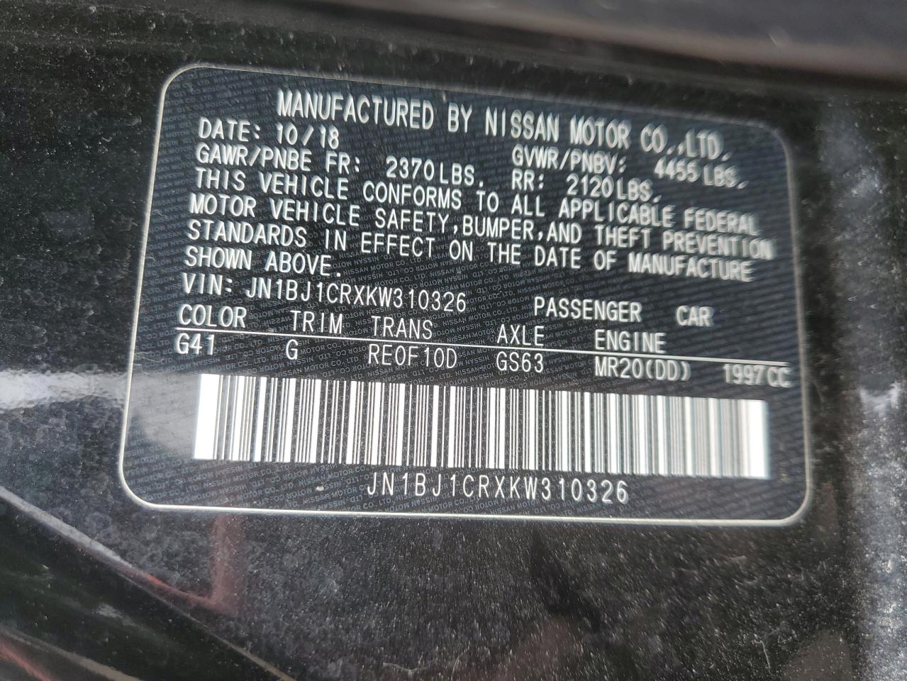 2019 Nissan Rogue VIN JN1BJ1CRXKW310326 Copart auction photo, rear end / front end damage thumbnail 16