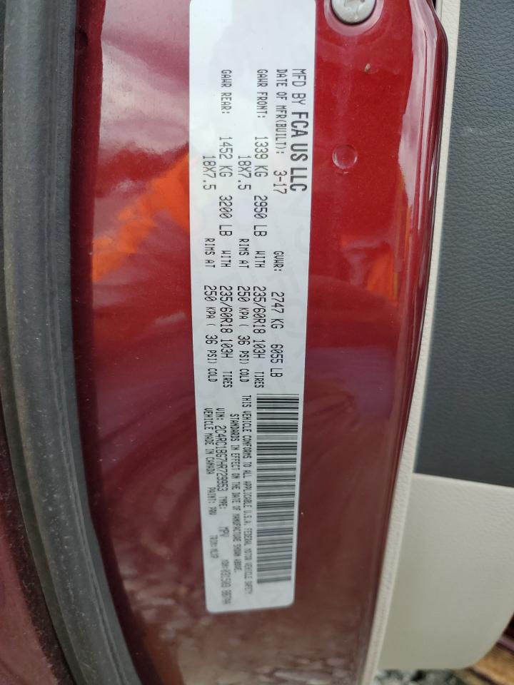 2017 Chrysler Pacifica VIN 2C4RC1BG7HR729953 Copart auction photo, top/roof damage thumbnail 13