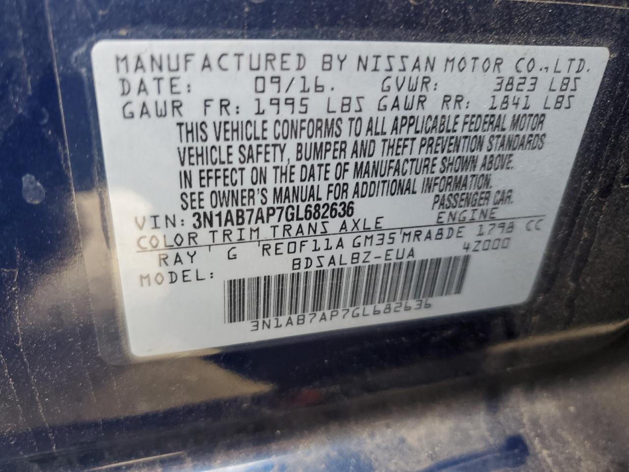 2016 Nissan Sentra VIN 3N1AB7AP7GL682636 Copart auction photo, rear end damage thumbnail 13