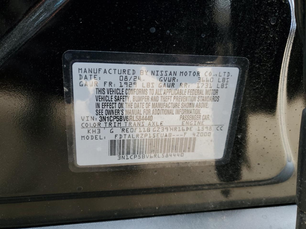 2024 Nissan Kicks VIN 3N1CP5BV6RL584440 Copart auction photo, front end / rear end damage thumbnail 15