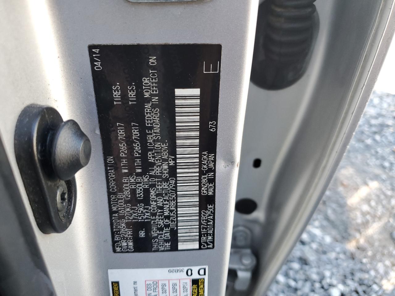 2014 Toyota 4Runner VIN JTEZU5JR8E5077940 Copart auction photo, front end damage thumbnail 16