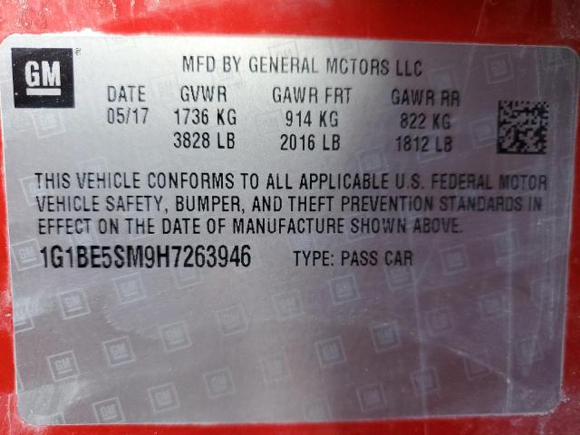 2017 Chevrolet Cruze VIN 1G1BE5SM9H7263946 Copart auction photo, front end damage thumbnail 13