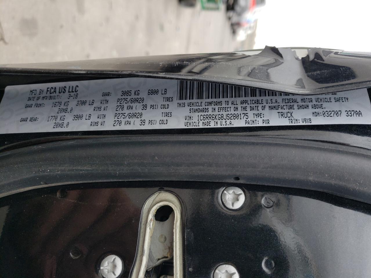 2018 RAM 1500 VIN 1C6RR6KG8JS280175 Copart auction photo, front end / side damage thumbnail 12