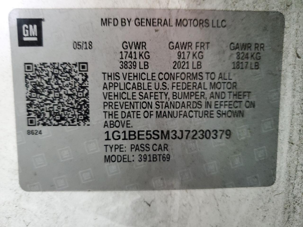 2018 Chevrolet Cruze VIN 1G1BE5SM3J7230379 Copart auction photo, rear end / minor dent/scratches damage thumbnail 12