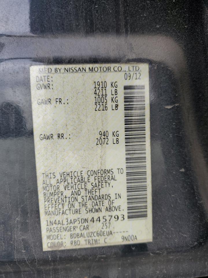 2013 Nissan Altima VIN 1N4AL3AP5DN445793 Copart auction photo, all over damage thumbnail 14