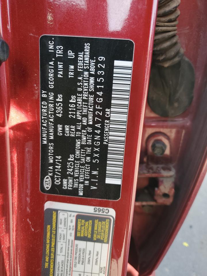 2015 KIA Optima VIN 5XXGN4A72FG415329 Copart auction photo, rear end / front end damage thumbnail 12