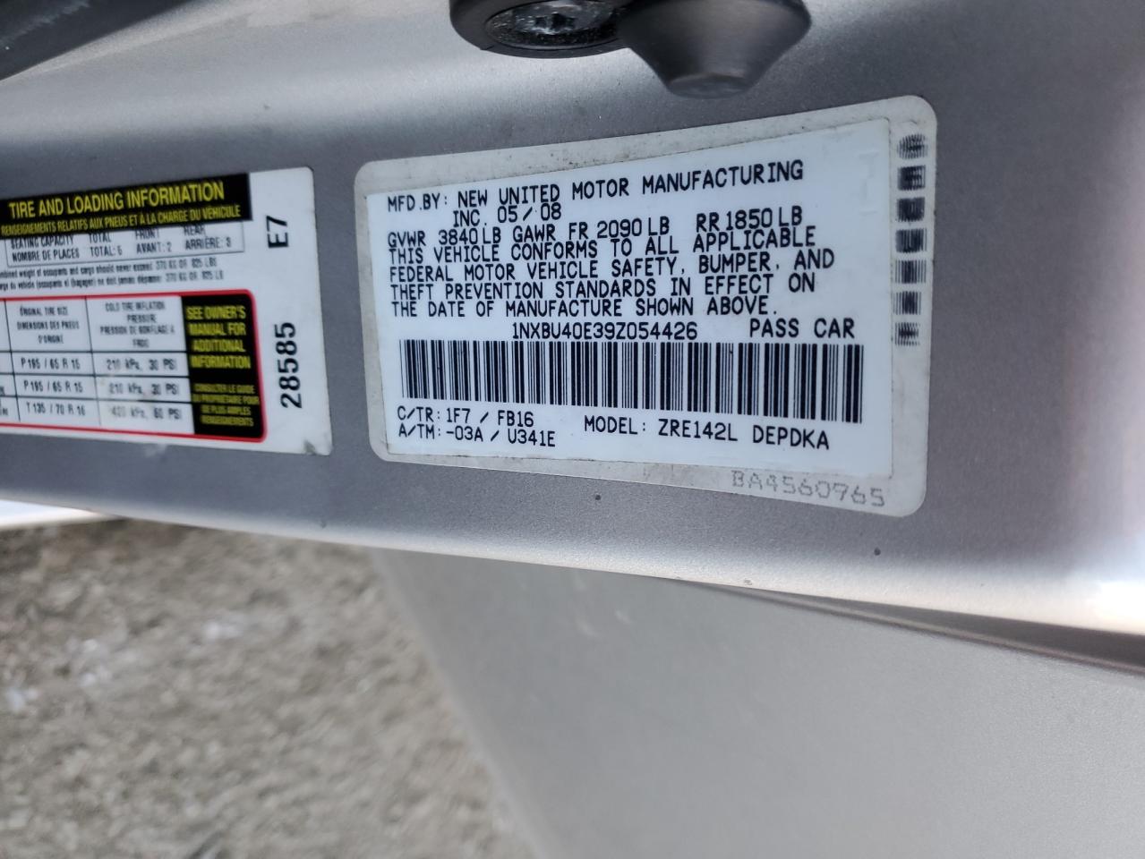 2009 Toyota Corolla VIN 1NXBU40E39Z054426 Copart auction photo, front end / undercarriage damage thumbnail 14