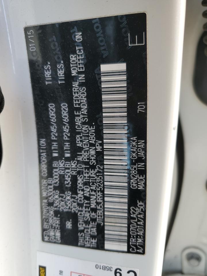 2015 Toyota 4Runner VIN JTEBU5JR9F5235172 Copart auction photo, front end / side damage thumbnail 13