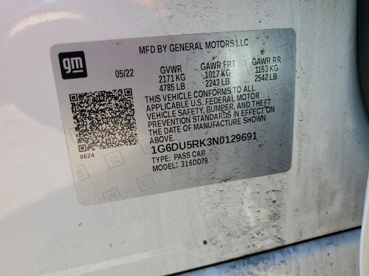 2022 Cadillac CT5 VIN 1G6DU5RK3N0129691 Copart auction photo, front end damage thumbnail 12