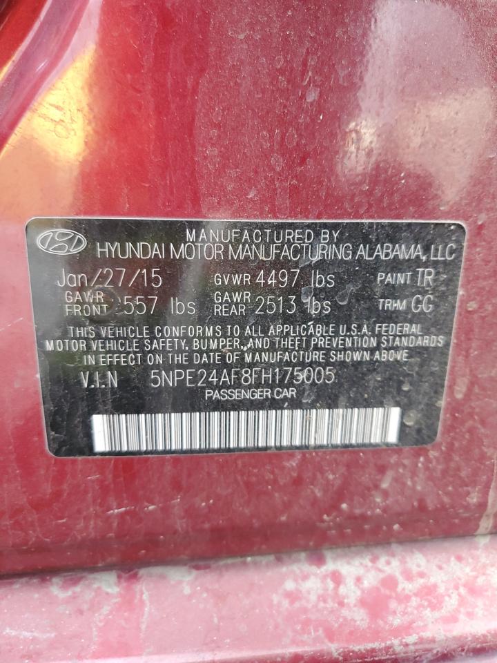 2015 Hyundai Sonata VIN 5NPE24AF8FH175005 Copart auction photo, mechanical / front end damage thumbnail 12