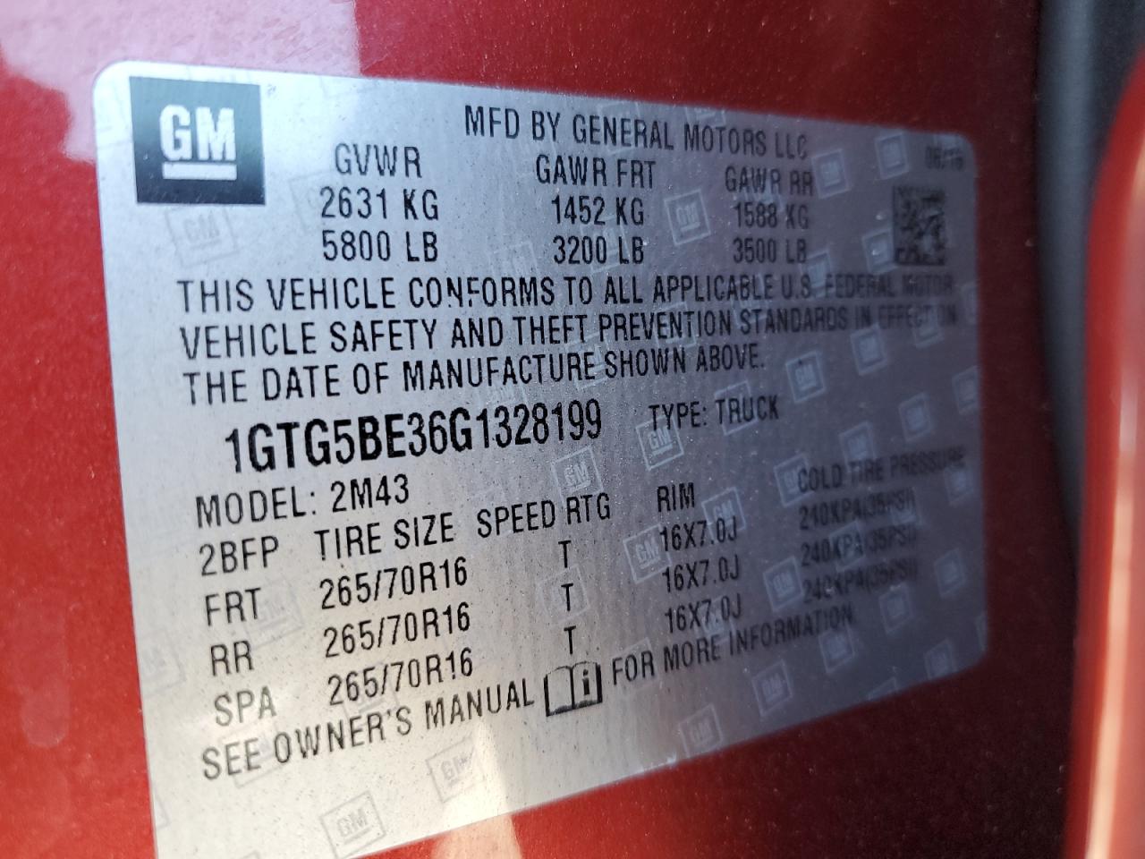 2016 GMC Canyon VIN 1GTG5BE36G1328199 Copart auction photo, front end / undercarriage damage thumbnail 14