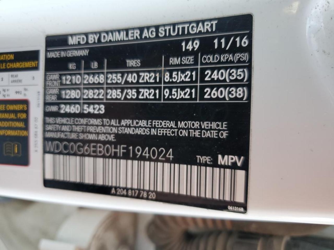 2017 Mercedes-Benz GLC VIN WDC0G6EB0HF194024 Copart auction photo, all over damage thumbnail 13