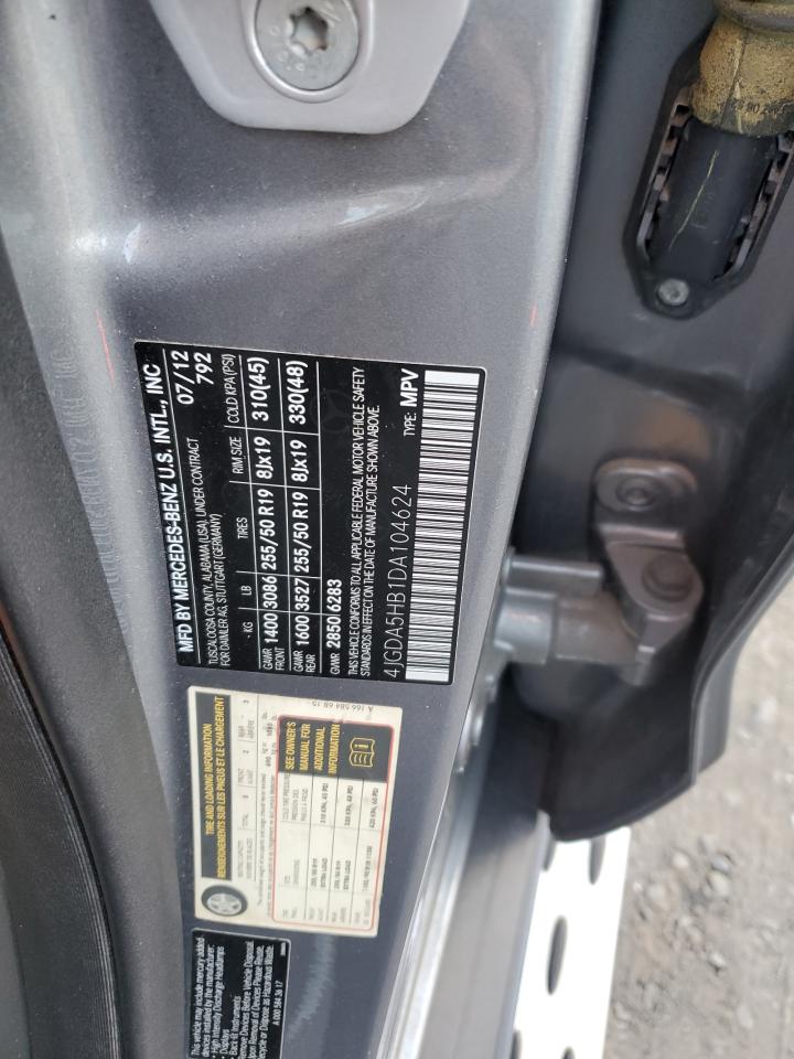 2013 Mercedes-Benz M-klasse VIN 4JGDA5HB1DA104624 Copart auction photo, rear end / side damage thumbnail 13