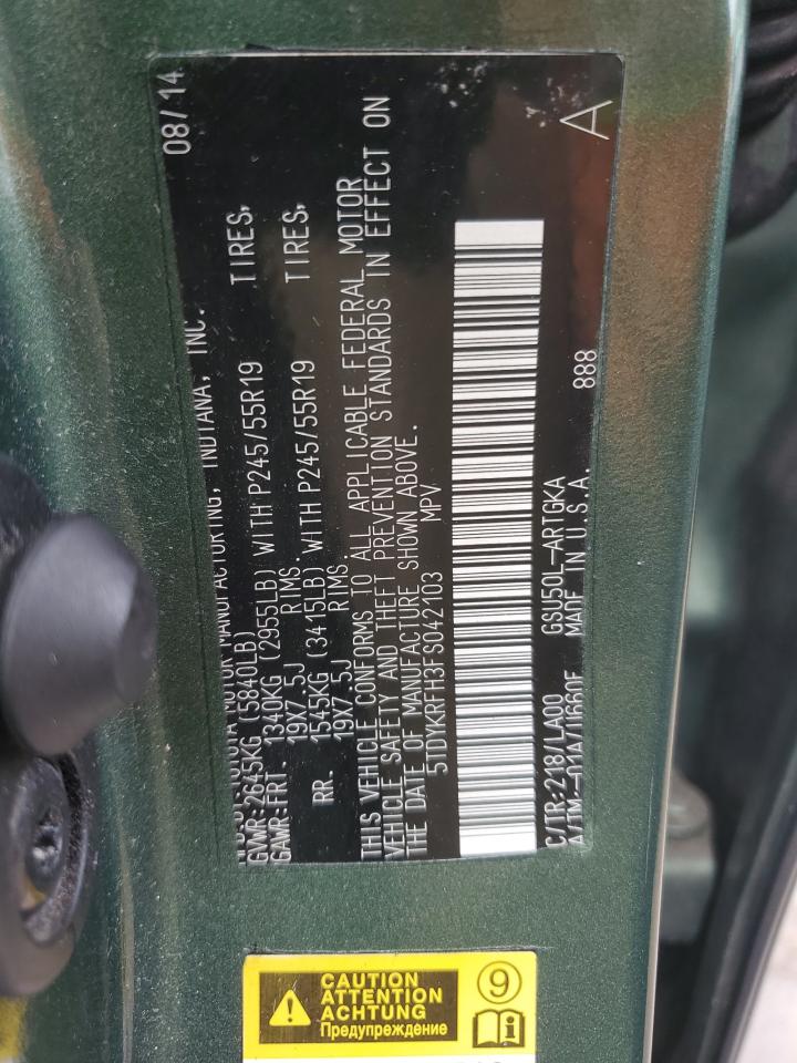 2015 Toyota Highlander VIN 5TDYKRFH3FS042103 Copart auction photo, side damage thumbnail 13