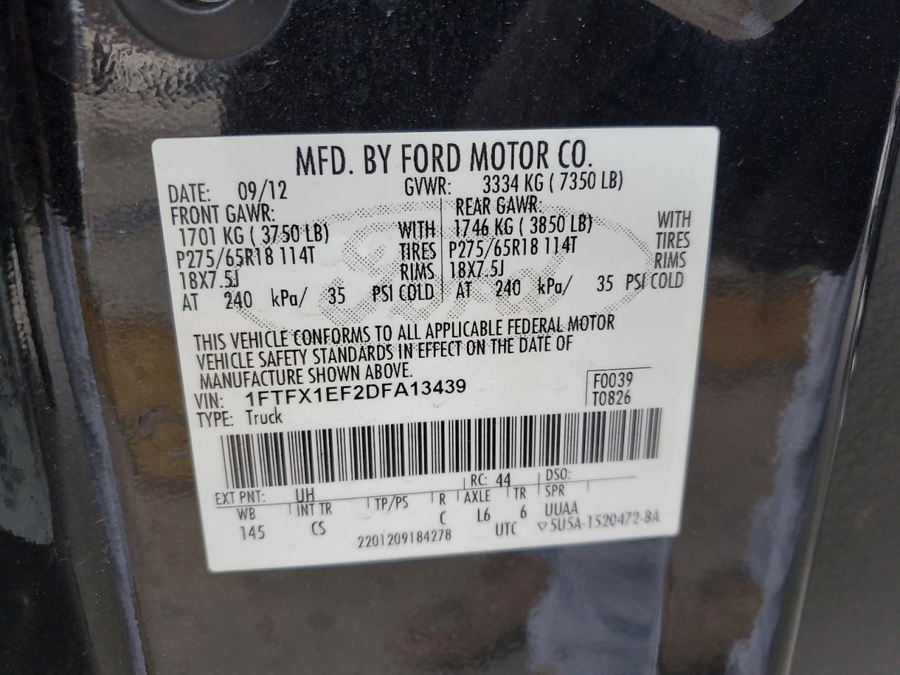 2013 Ford F-150 VIN 1FTFX1EF2DFA13439 Copart auction photo, rear end / side damage thumbnail 12