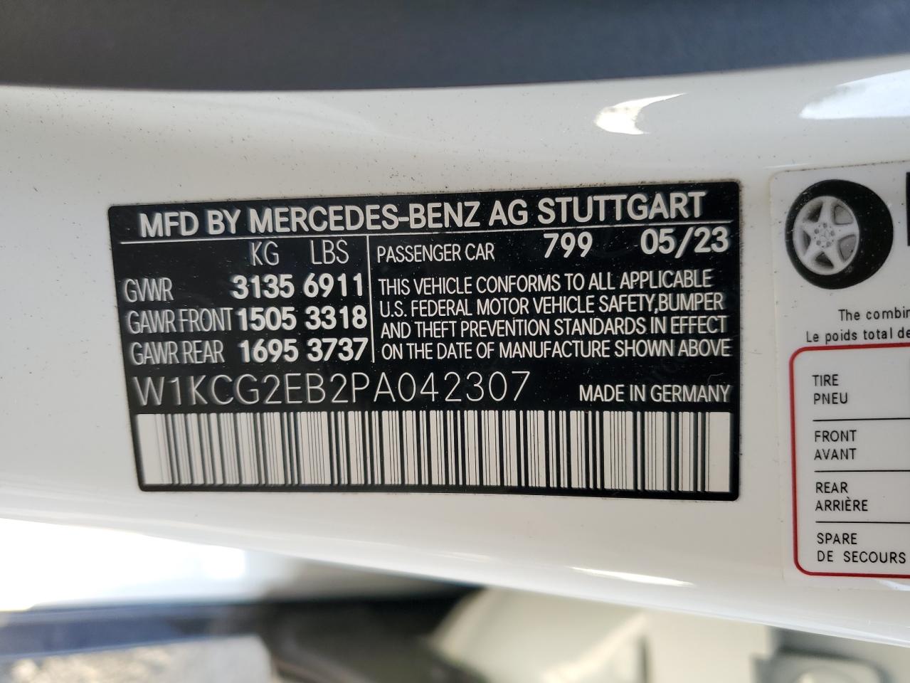 2023 Mercedes-Benz EQS VIN W1KCG2EB2PA042307 Copart auction photo, stripped damage thumbnail 13