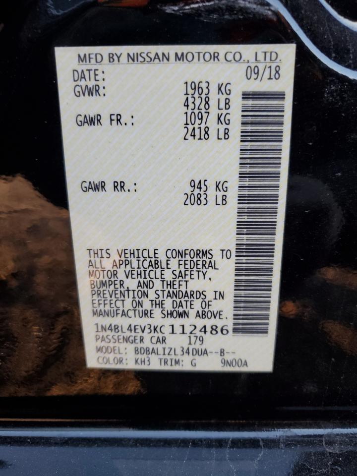 2019 Nissan Altima VIN 1N4BL4EV3KC112486 Copart auction photo, side / front end damage thumbnail 12