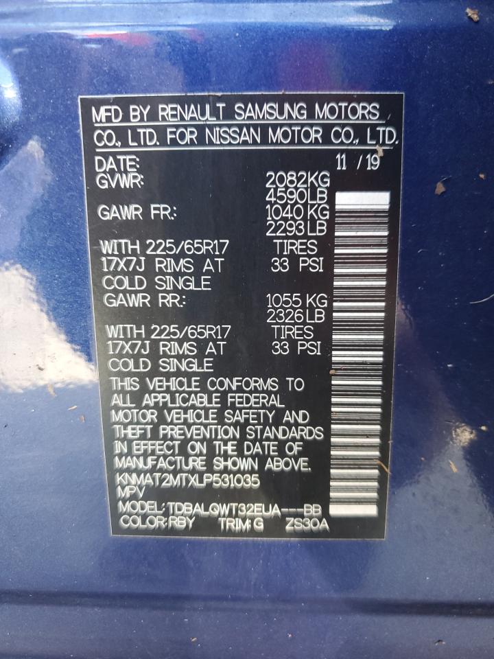 2020 Nissan Rogue VIN KNMAT2MTXLP531035 Copart auction photo, water/flood damage thumbnail 14